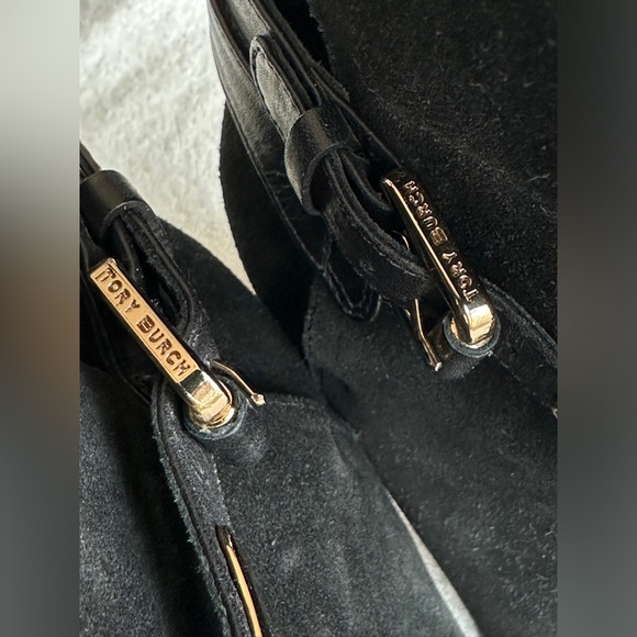 Tory Burch Robynne Black Suede Heel Boots‎ with Gold Buckle Size 8 M - Picture 10 of 12